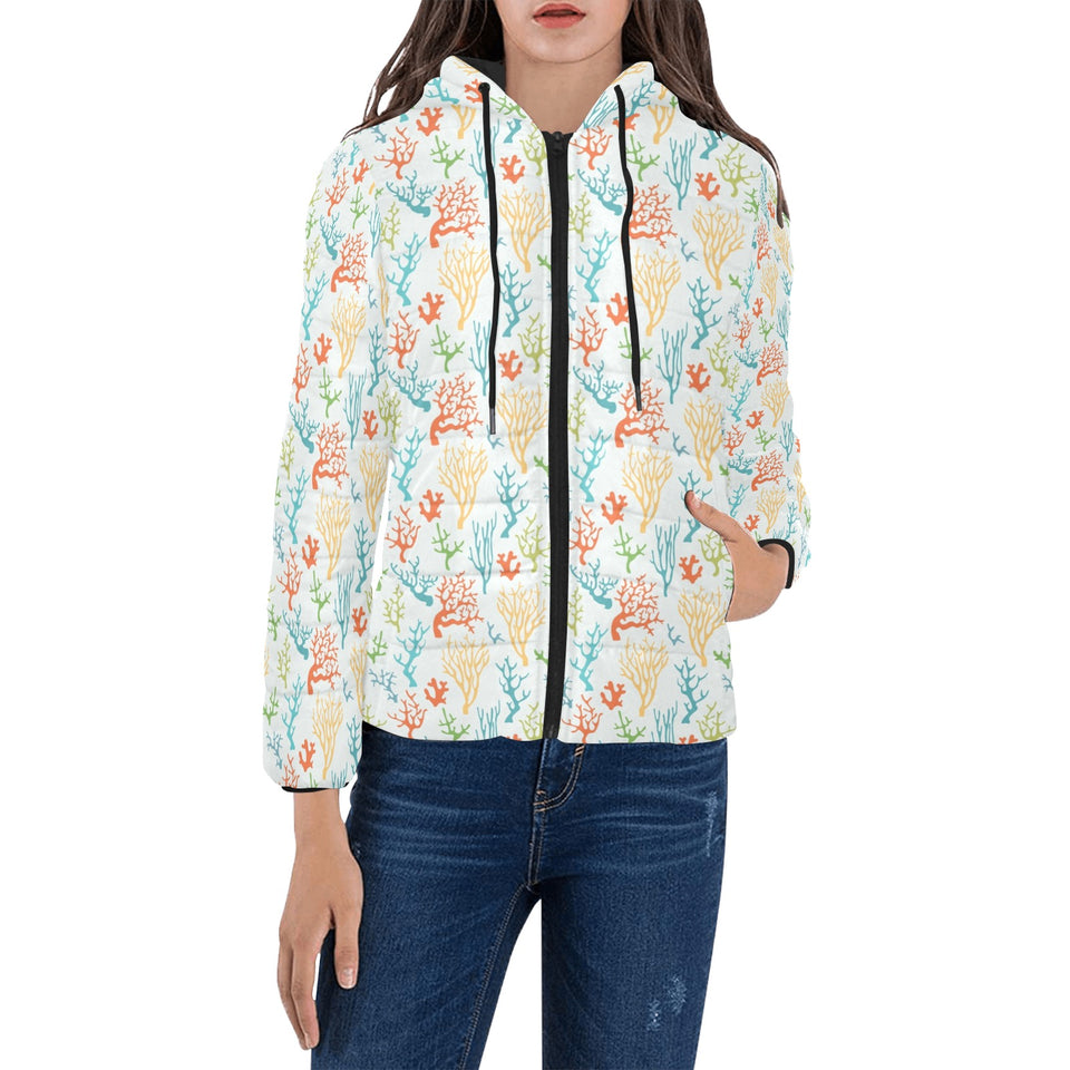 Coral Reef Pattern Print Design 02 Women's Padded Hooded Jacket
