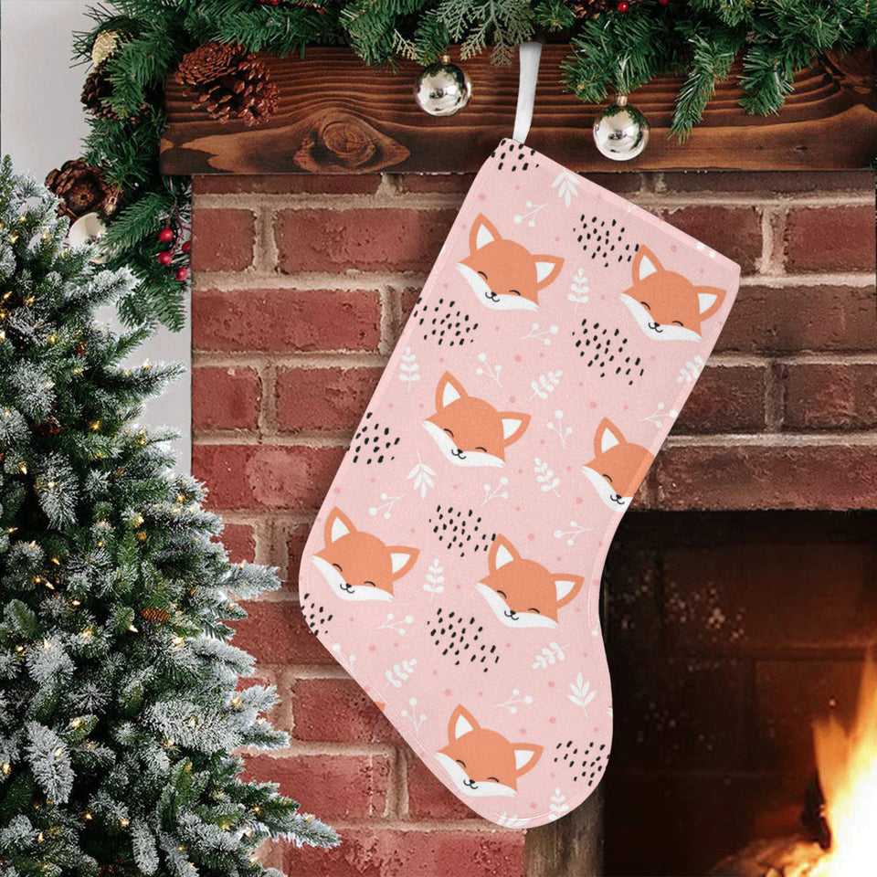 Cute fox pattern pink background Christmas Stocking