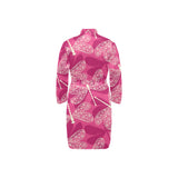 Beautiful dragonfly pink background Men's Long Sleeve Belted Night Robe