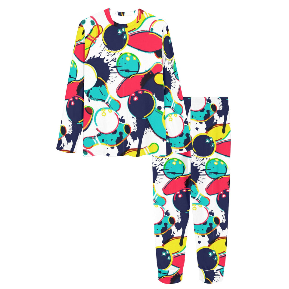 watercolor bowling ball pins Women's All Over Print Pajama Set