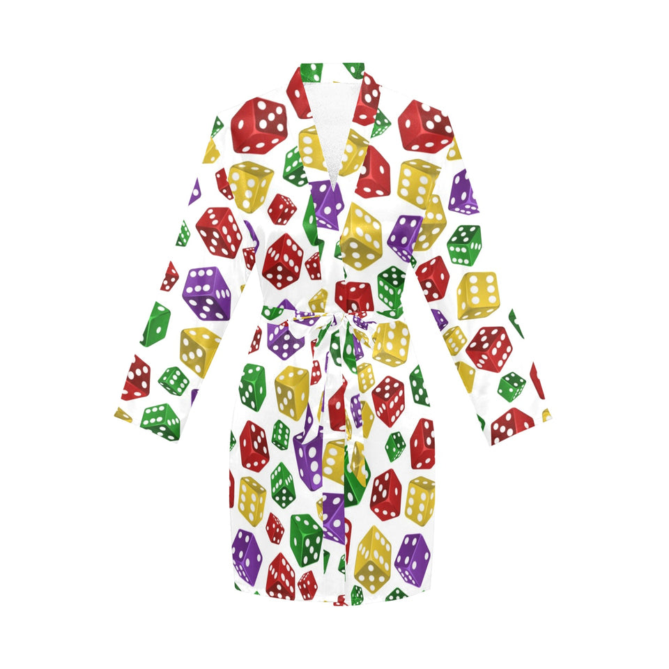 Dice Pattern Print Design 03 Women's Long Sleeve Belted Night Robe