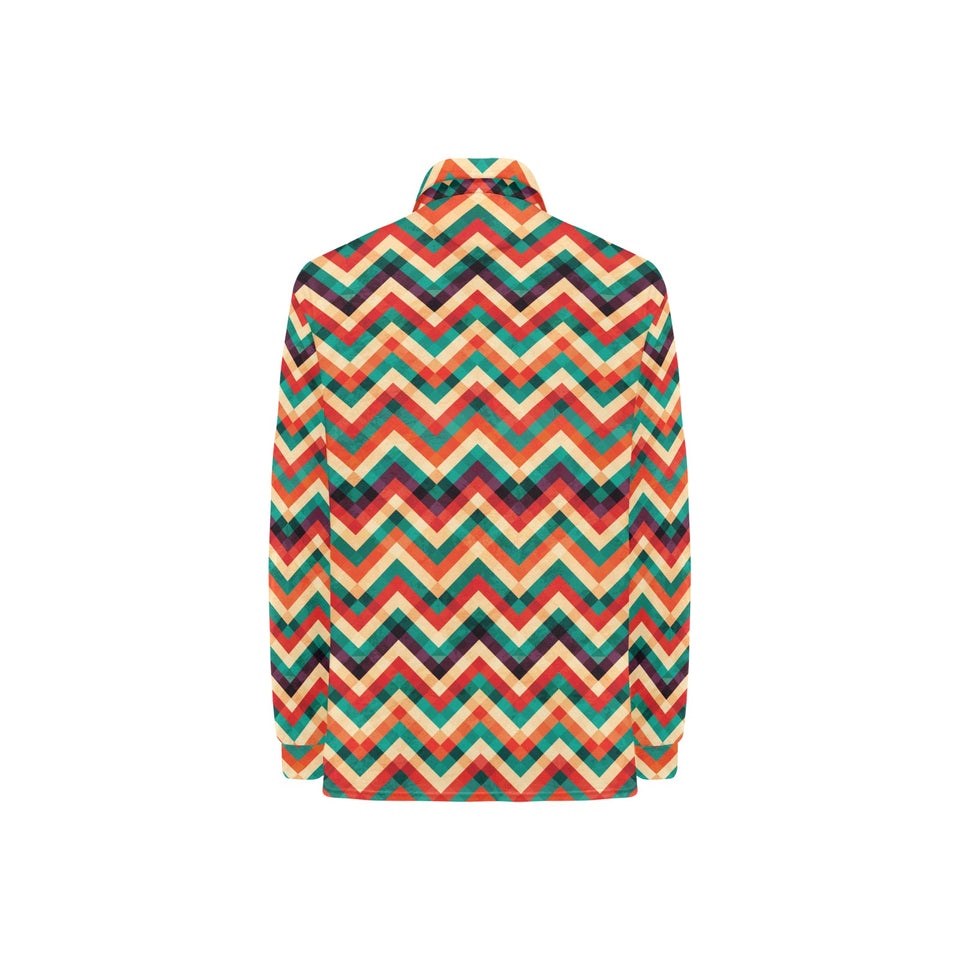 zigzag chevron colorful pattern Women's Long Sleeve Polo Shirt