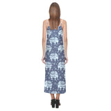 Elephant tribal design pattern V-Neck Open Fork Long Dress