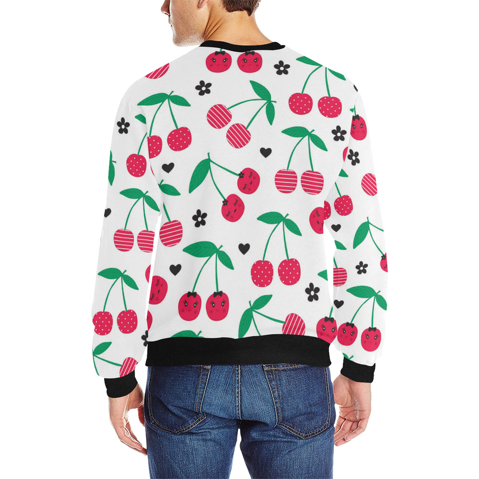 cherry pattern white background Men's Crew Neck Sweatshirt