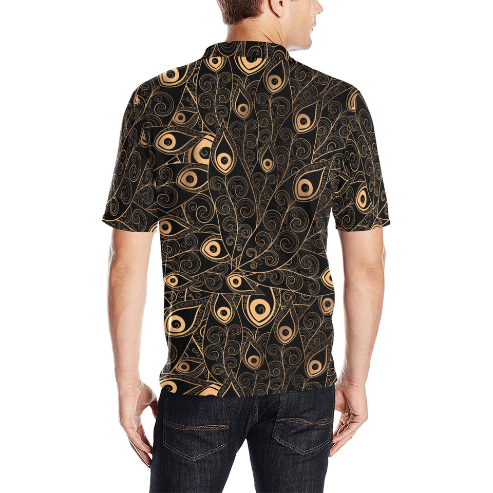 Gold peacock feather pattern Men's All Over Print Polo Shirt