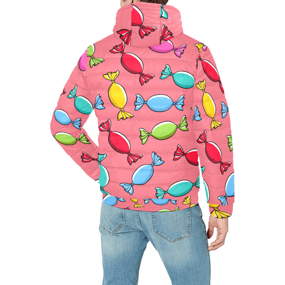Colorful wrapped candy pattern Men's Padded Hooded Jacket