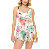 Clock butterfly pattern Chest Sexy Pleated Two Piece Swim Dress