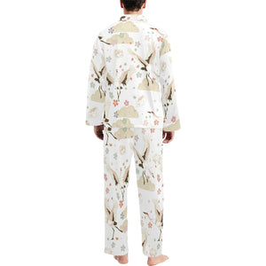 Beautiful Japanese cranes pattern Men's Long Pajama Set