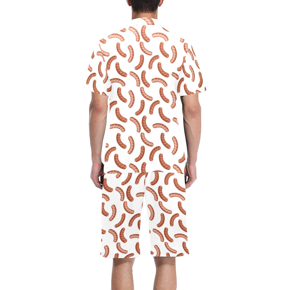 Sausage Pattern Print Design 04 Men's V-Neck Short Pajama Set