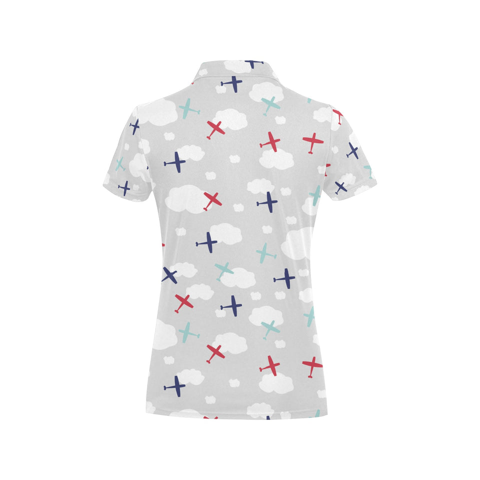 Airplane cloud grey background Women's All Over Print Polo Shirt