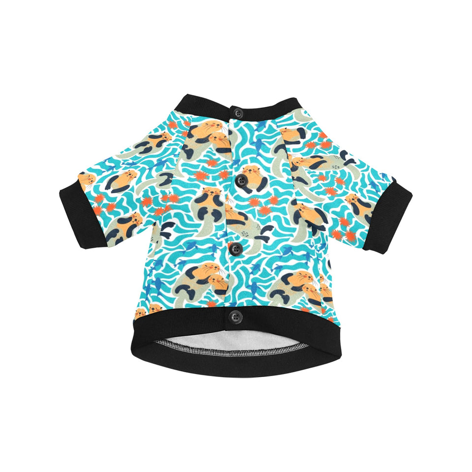 Cute sea otters fishe sea urchin pattern All Over Print Pet Dog Round Neck Fuzzy Shirt