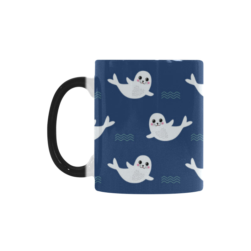 Cute white baby sea lion seal pattern Morphing Mug Heat Changing Mug