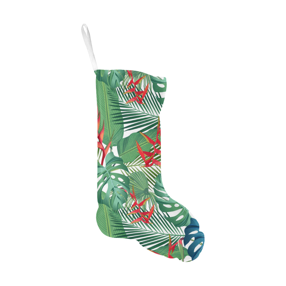 heliconia palm and monstera leaves pattern Christmas Stocking