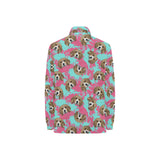 Beagle muzzles turquoise paint splashes pink patte Women's Long Sleeve Polo Shirt