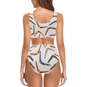 Boomerang Australian aboriginal ornament pattern Chest Bowknot High Waisted Bikini Swimsuit