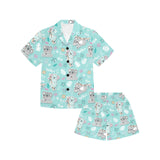 Cute koalas blue background pattern Kids' Boys' Girls' V-Neck Short Pajama Set