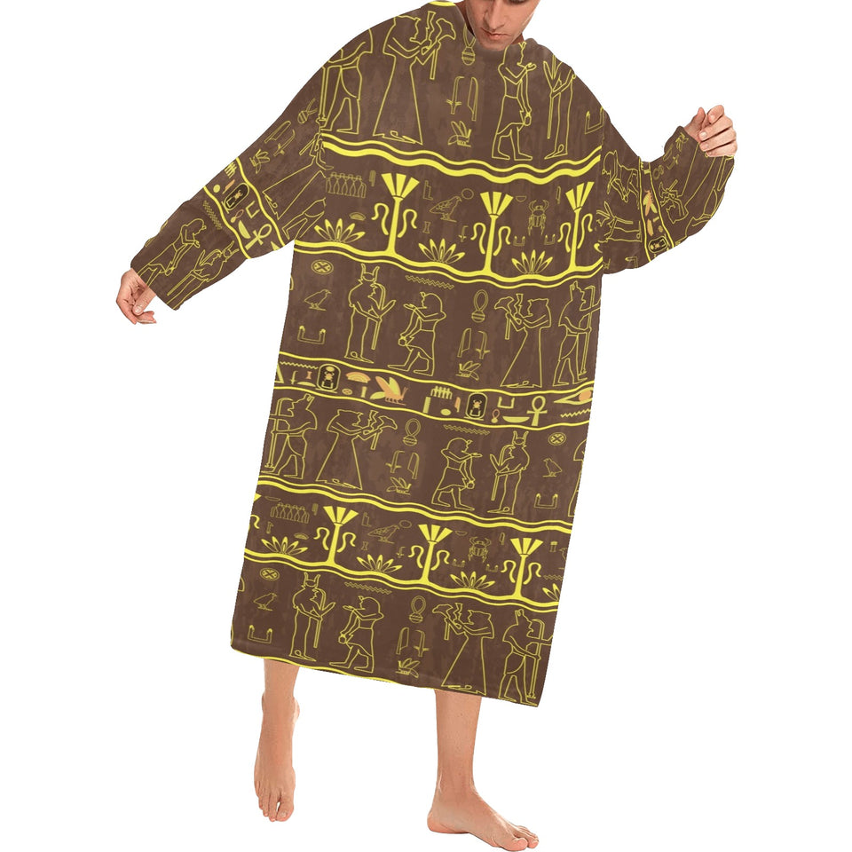 Egypt Hieroglyphics Pattern Print Design 03 Blanket Robe with Sleeves