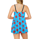 Ladybug Pattern Print Design 02 Chest Sexy Pleated Two Piece Swim Dress
