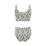 Pigeon Pattern Print Design 04 Chest Bowknot High Waisted Bikini Swimsuit