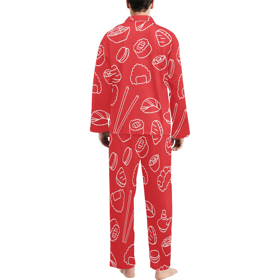 sushi pattern red background Men's Long Pajama Set