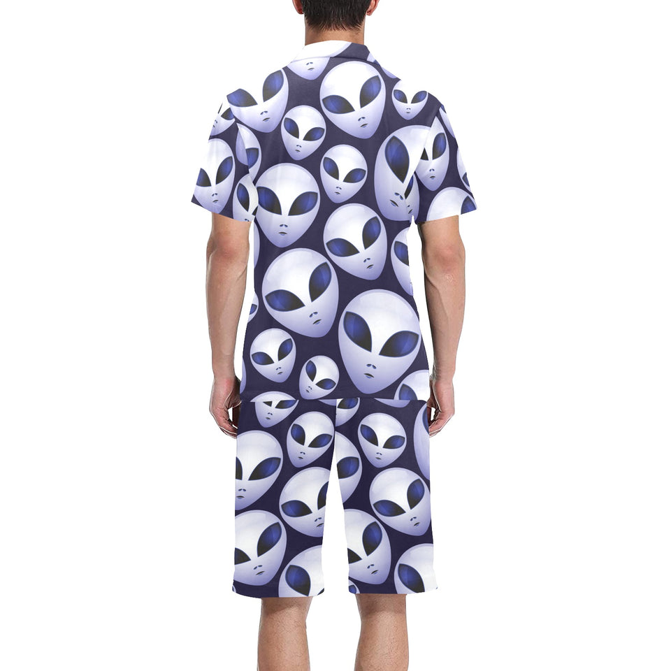 Alien Pattern Print Design 01 Men's V-Neck Short Pajama Set