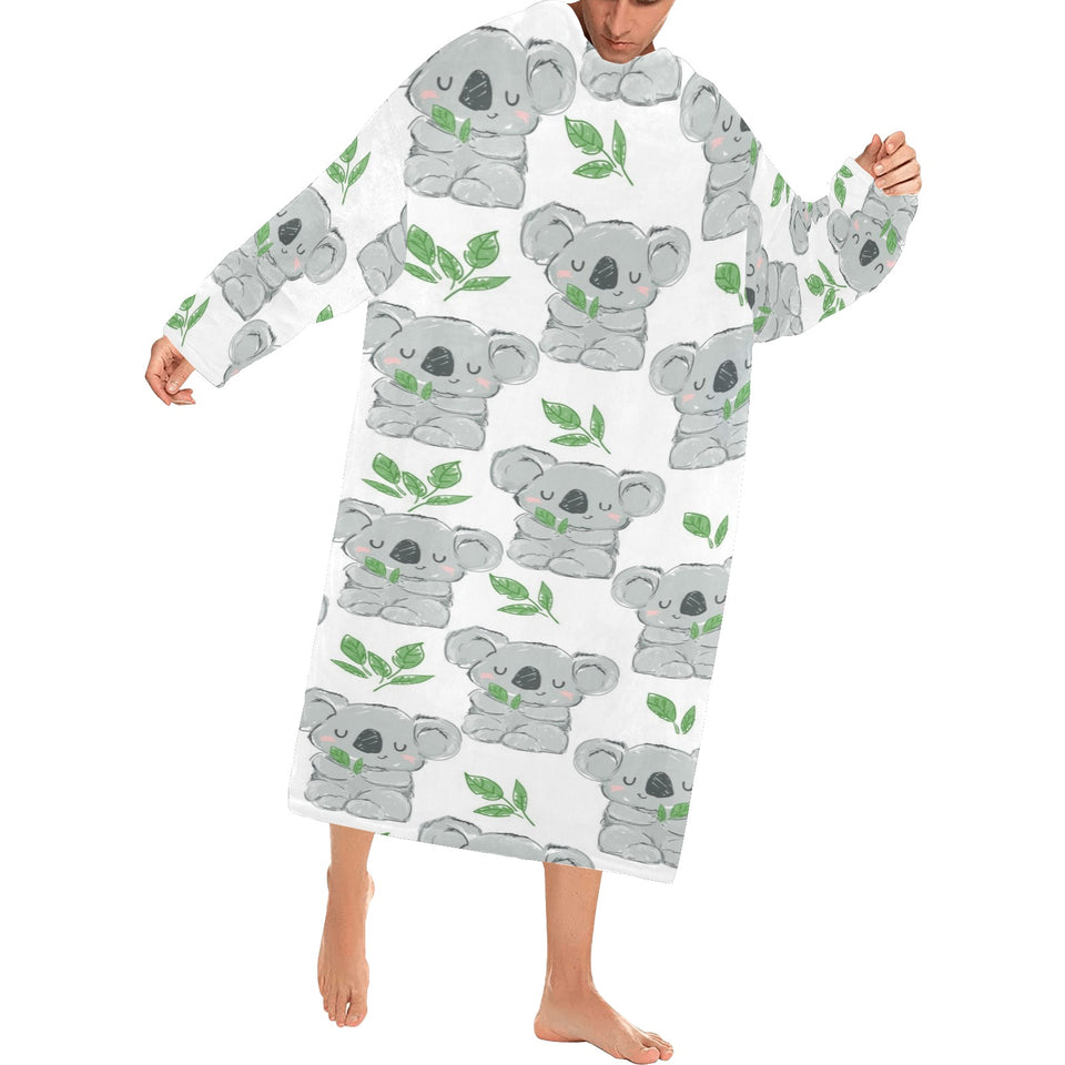 Hand drawn Koala leaves pattern Blanket Robe with Sleeves