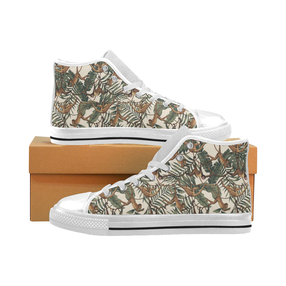 Monkey tropical leaves background Men's High Top Canvas Shoes White