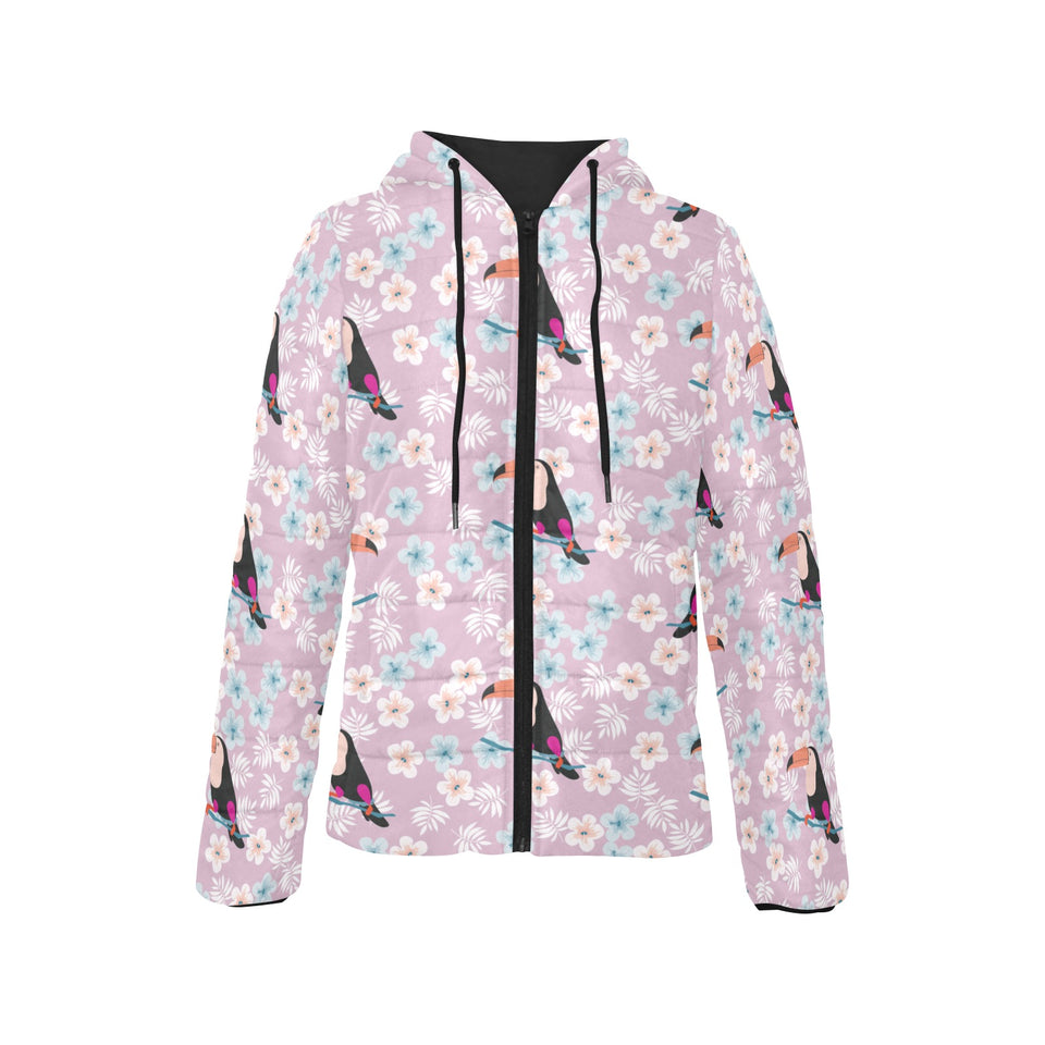 Beautiful toucan flower leaves Women's Padded Hooded Jacket