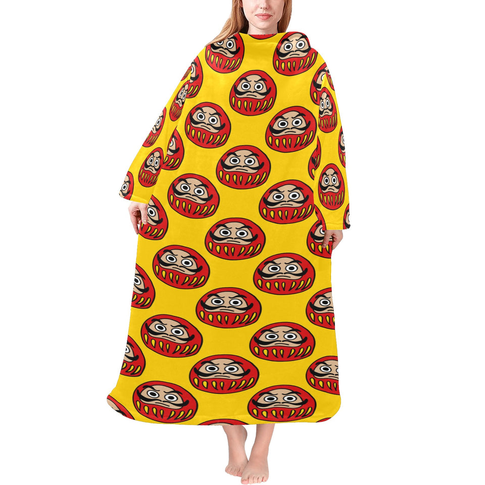 Daruma japanese wooden doll yellow background Blanket Robe with Sleeves