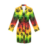 Canabis Marijuana Weed Pattern Print Design 03 Women's Long Sleeve Belted Night Robe