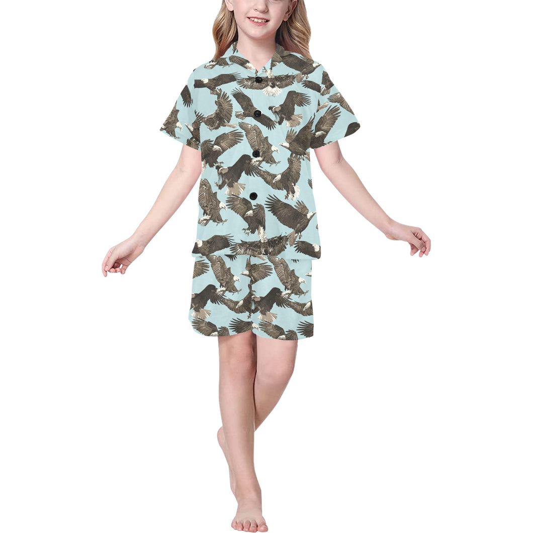 Eagle Pattern Print Design 01 Kids' Boys' Girls' V-Neck Short Pajama Set