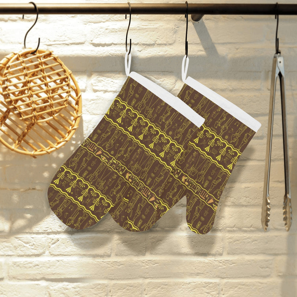 Egypt Hieroglyphics Pattern Print Design 03 Heat Resistant Oven Mitts