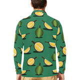 Durian pattern green background Men's Long Sleeve Polo Shirt