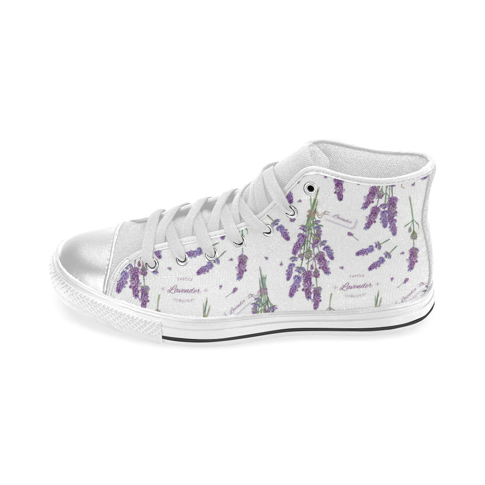 lavender flower design pattern Women's High Top Canvas Shoes White