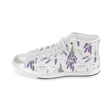 lavender flower design pattern Women's High Top Canvas Shoes White