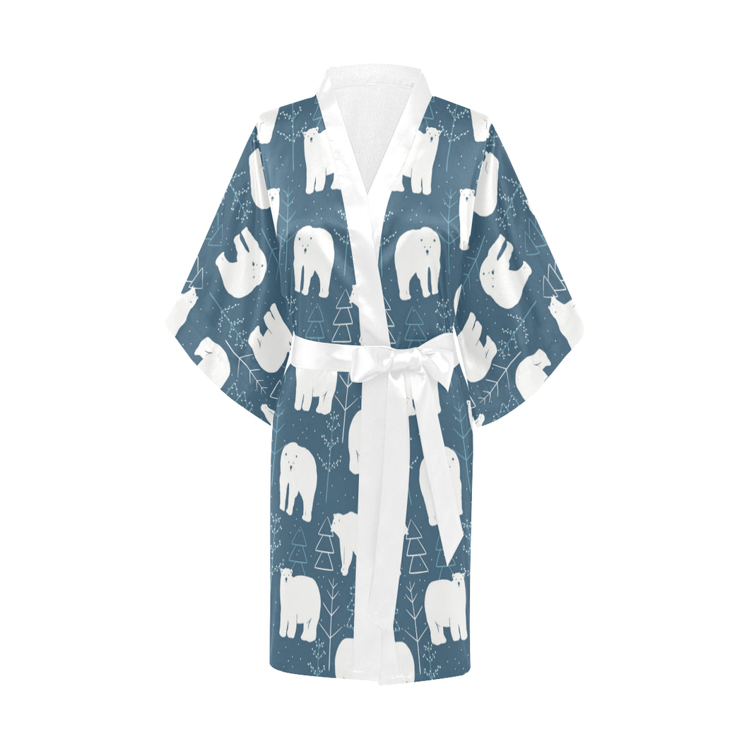 polar bear mother her child pattern Women's Short Kimono Robe