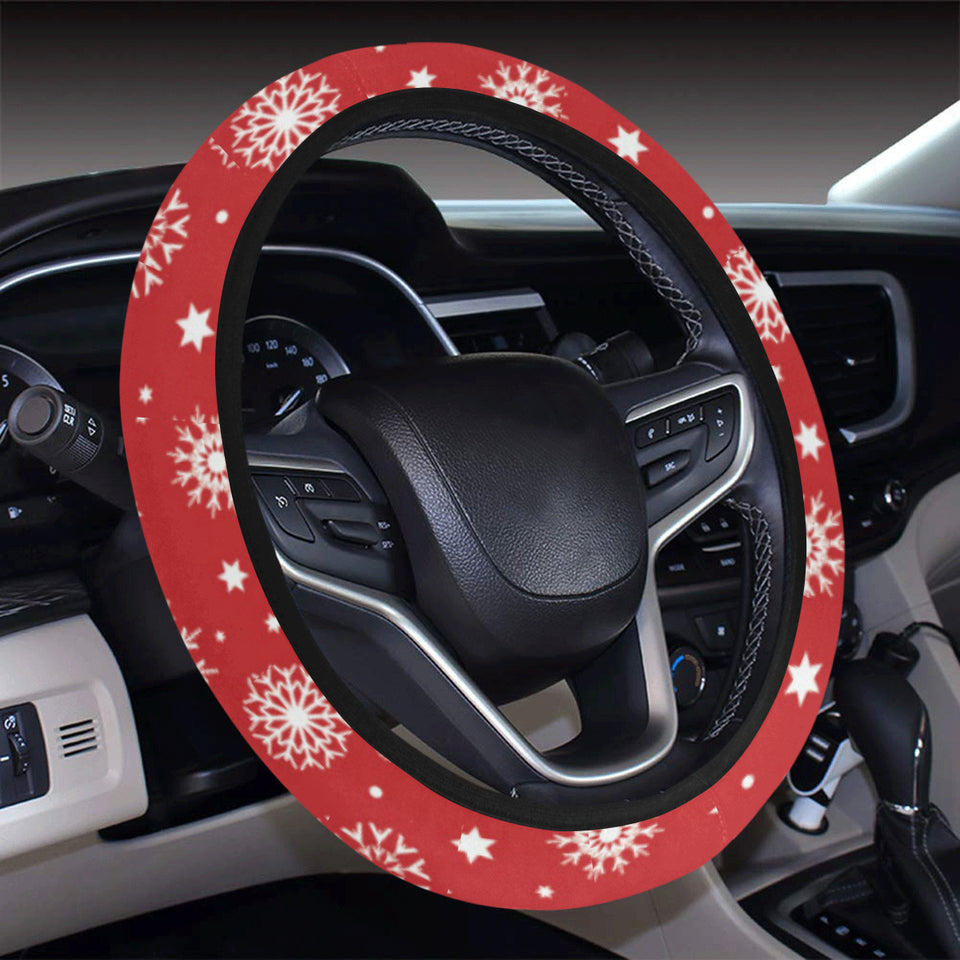Snowflake pattern red background Car Steering Wheel Cover