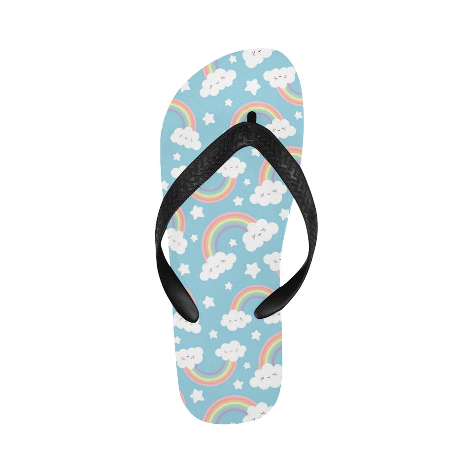 Cute rainbow clound star pattern blue background Unisex Flip Flops