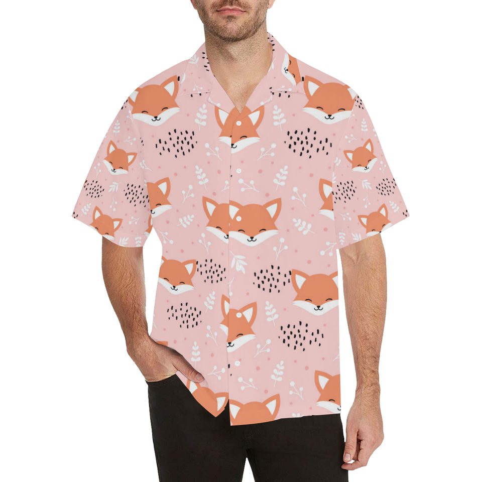 Cute fox pattern pink background Men's All Over Print Hawaiian Shirt