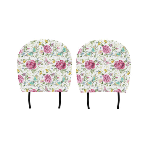 Hand drawn butterfly rose Car Headrest Cover