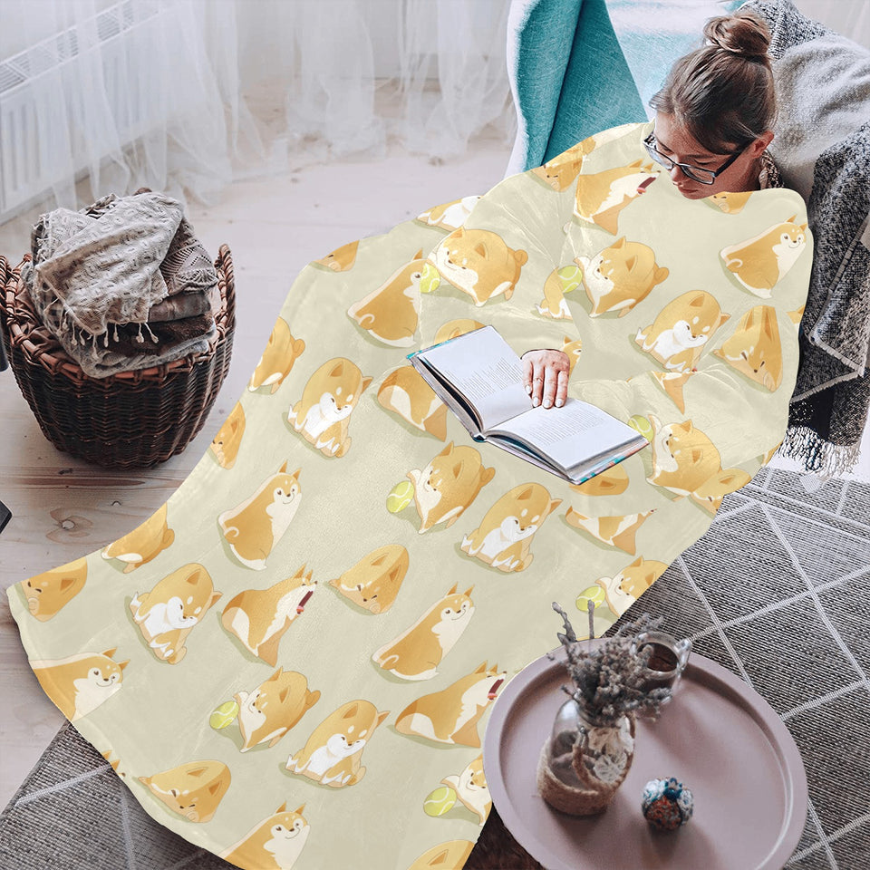 Cute fat shiba inu dog pattern Blanket Robe with Sleeves