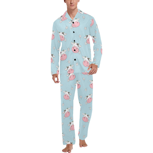 Cute cow flower pattern Men's Long Pajama Set