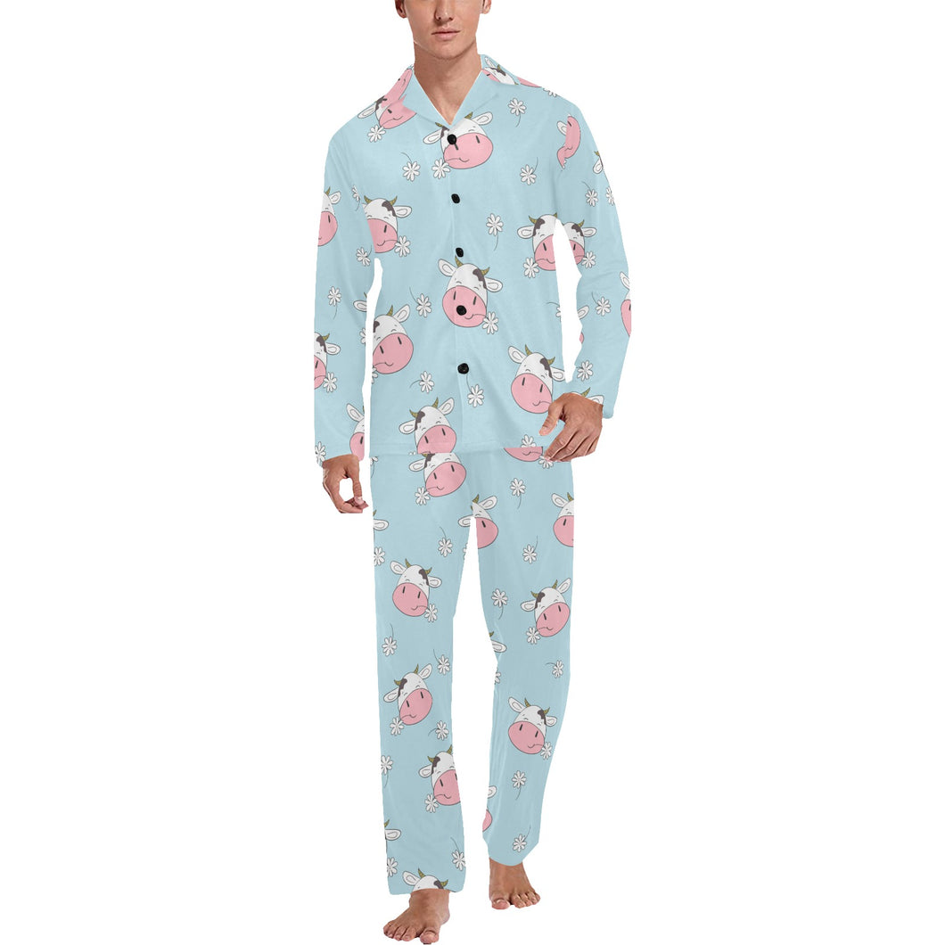 Cute cow flower pattern Men's Long Pajama Set