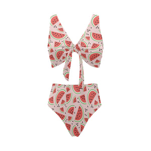 Watermelon pattern Chest Bowknot High Waisted Bikini Swimsuit