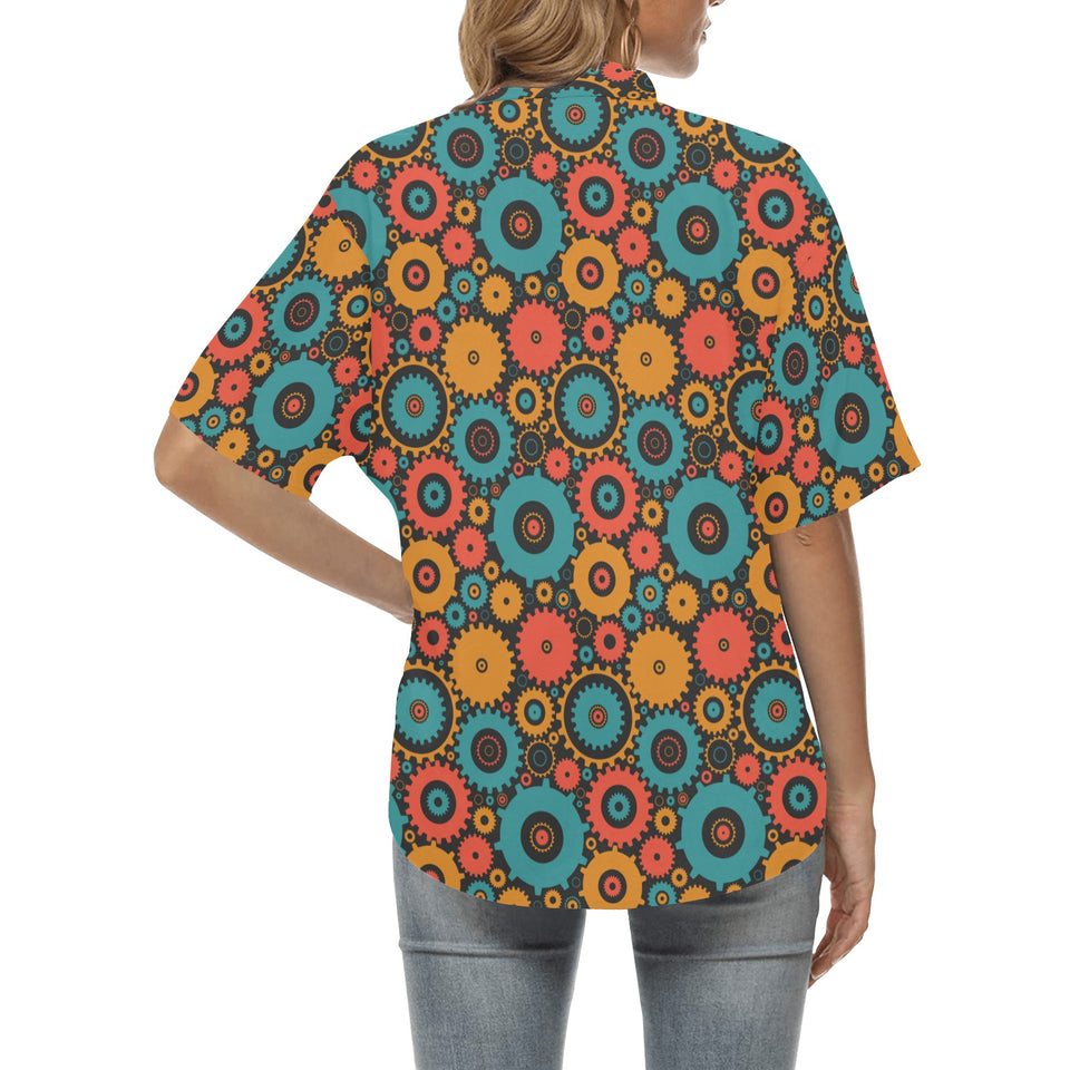 Gear Pattern Print Design 01 Women's All Over Print Hawaiian Shirt
