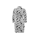 Crow dark floral pattern Men's Long Sleeve Belted Night Robe