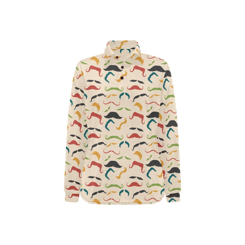 Mustache Beard Pattern Print Design 03 Women's Long Sleeve Polo Shirt