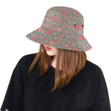 Red gold Sakura cherry blossom gray background Unisex Bucket Hat