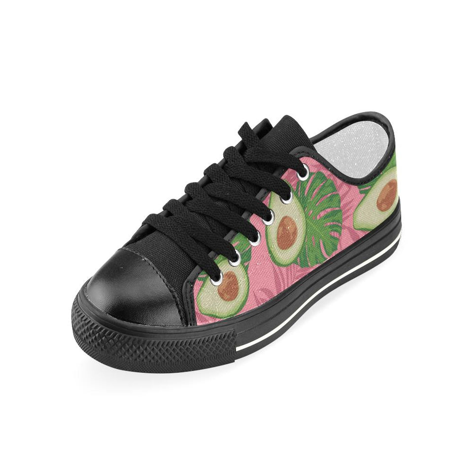 Avocado slices leaves pink back ground Kids' Boys' Girls' Low Top Canvas Shoes Black