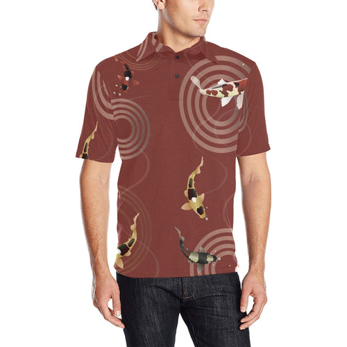 Koi Fish Carp Fish red background Men's All Over Print Polo Shirt